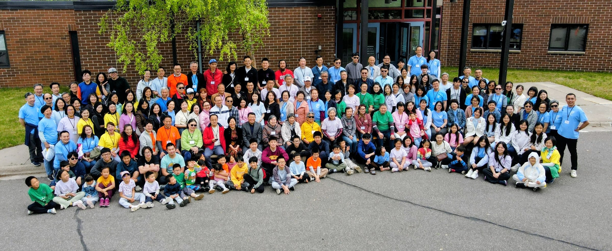 Congregation gathered outside the church building